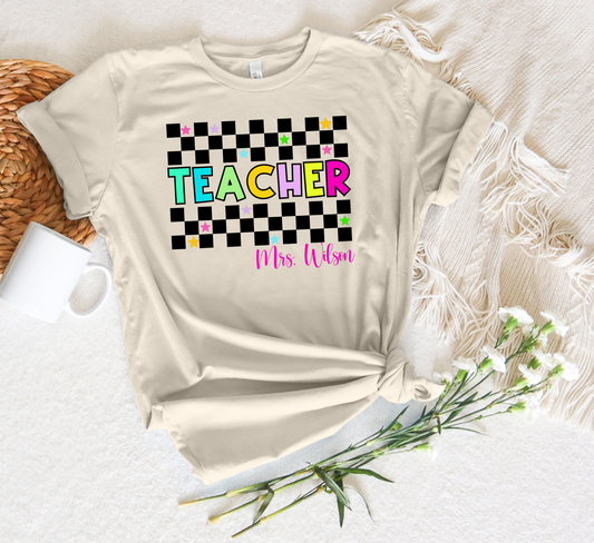 Checkered Teacher T-Shirt